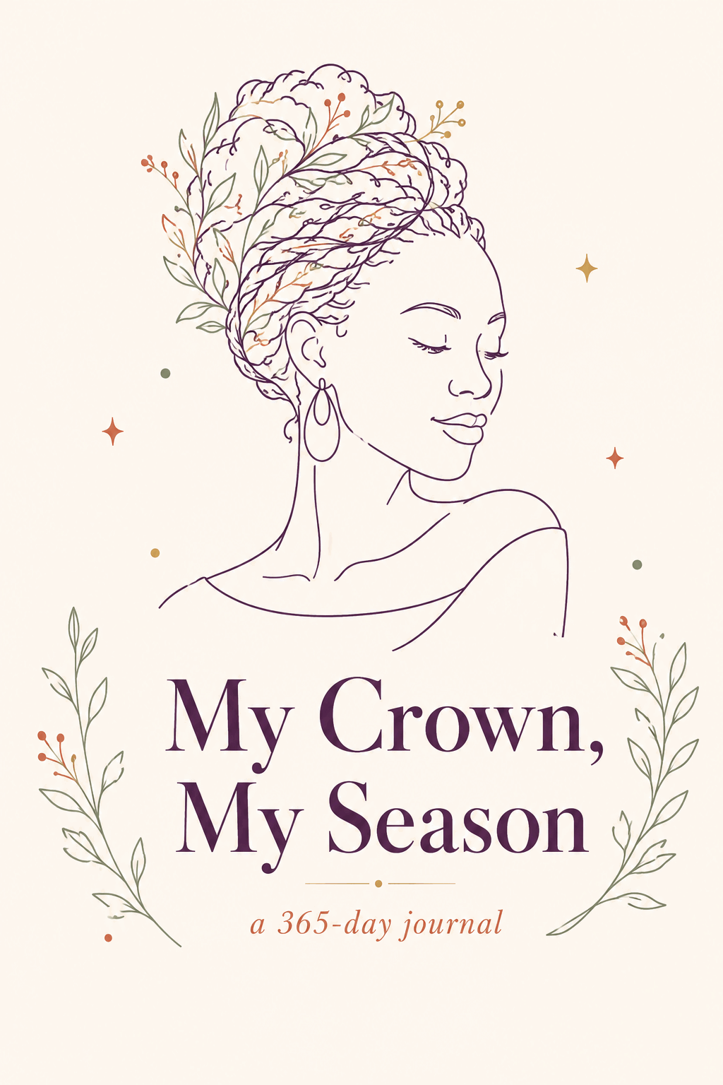 Cover illustration for My Crown, My Season, featuring a woman in profile surrounded by delicate botanical details
